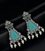 Silver oxidised turquoise triangular drop earrings