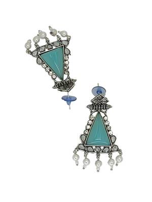 Silver oxidised turquoise triangular drop earrings 3