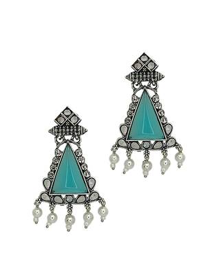 Silver oxidised turquoise triangular drop earrings 4