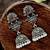 Silver oxidised maroon stone jhumka earrings