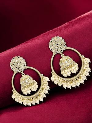 Light gold plated kundan chandbali jhumka earrings 1