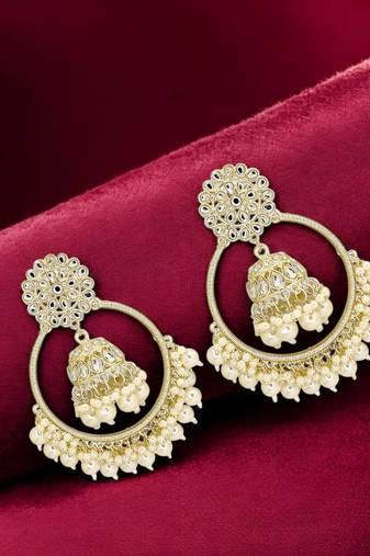 Light gold plated kundan chandbali jhumka earrings