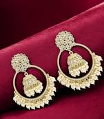 Light gold plated kundan chandbali jhumka earrings