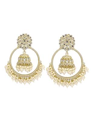 Light gold plated kundan chandbali jhumka earrings 2