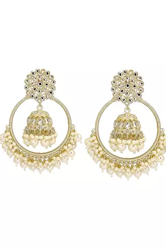 Light gold plated kundan chandbali jhumka earrings
