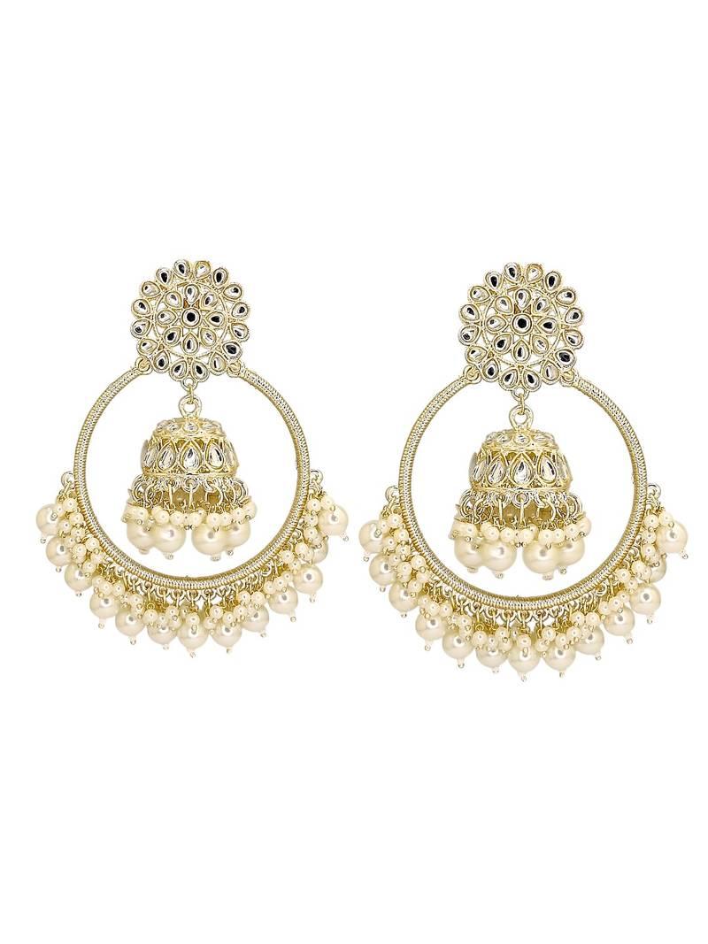 Light gold plated kundan chandbali jhumka earrings