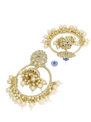 Light gold plated kundan chandbali jhumka earrings 3