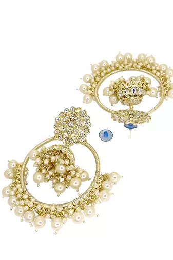 Light gold plated kundan chandbali jhumka earrings