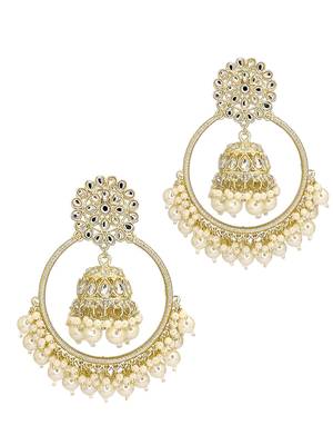 Light gold plated kundan chandbali jhumka earrings 4