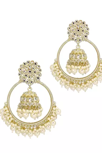 Light gold plated kundan chandbali jhumka earrings