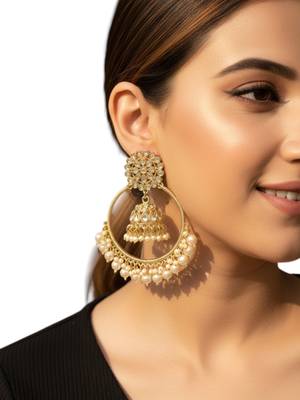 Light gold plated kundan chandbali jhumka earrings 5