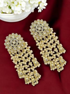 Light gold plated  kundan tassel earrings 1
