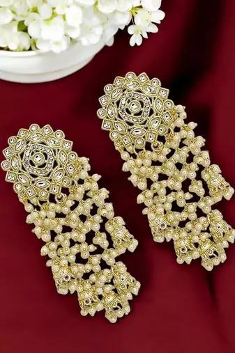 Light gold plated  kundan tassel earrings