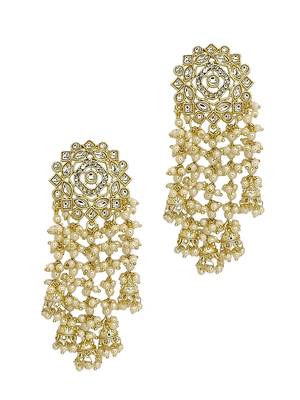 Light gold plated  kundan tassel earrings 4