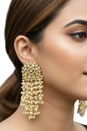 Light gold plated  kundan tassel earrings