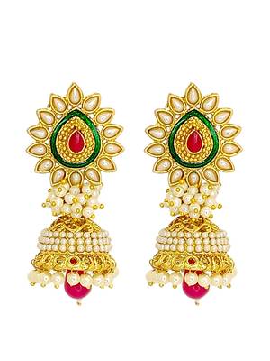 Gold plated traditional moti jhumka earrings 2