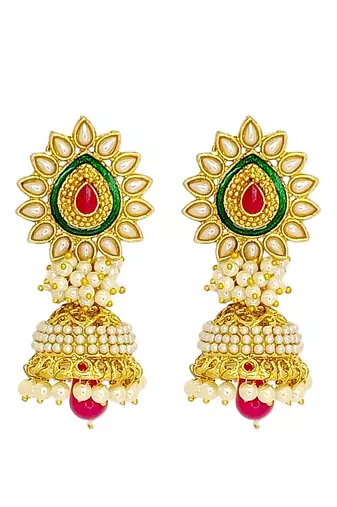 Gold plated traditional moti jhumka earrings