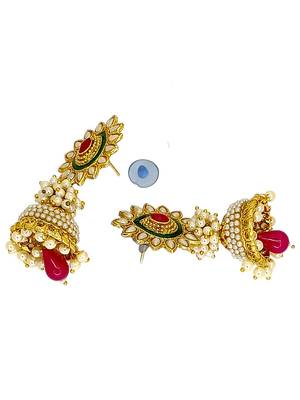 Gold plated traditional moti jhumka earrings 3