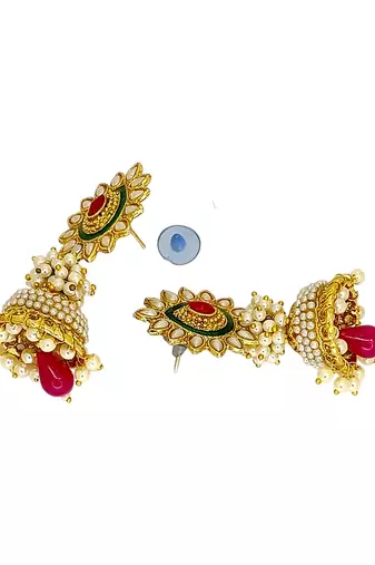 Gold plated traditional moti jhumka earrings