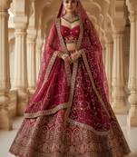 red embroidered silk bridal lehenga set choli with dupatta with double dupatta