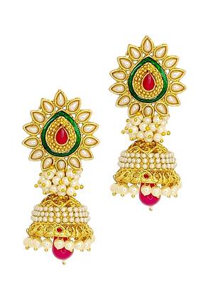 Gold plated traditional moti jhumka earrings 4