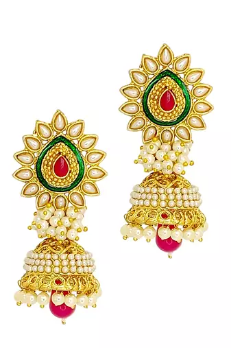 Gold plated traditional moti jhumka earrings