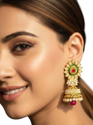Gold plated traditional moti jhumka earrings 5