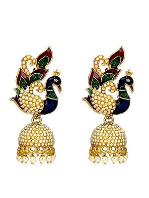 Gold plated multicolor meenakari peacock jhumka earrings 2