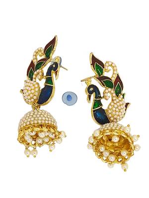 Gold plated multicolor meenakari peacock jhumka earrings 3