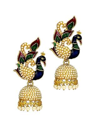 Gold plated multicolor meenakari peacock jhumka earrings 4