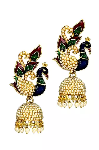 Gold plated multicolor meenakari peacock jhumka earrings