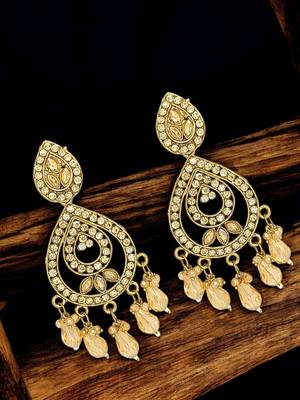 Gold plated shadow stone teardrop earrings 1