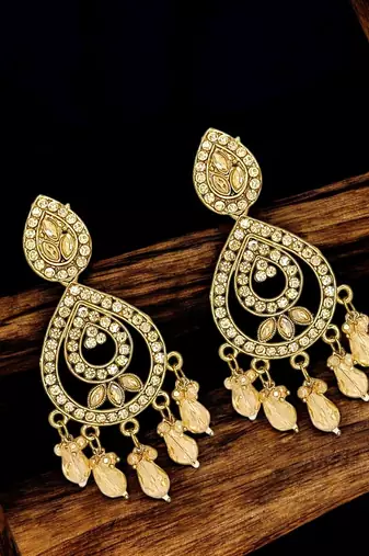 Gold plated shadow stone teardrop earrings