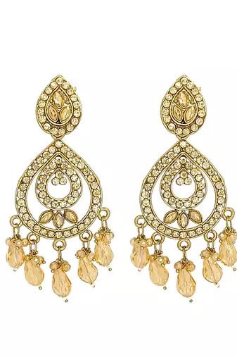 Gold plated shadow stone teardrop earrings
