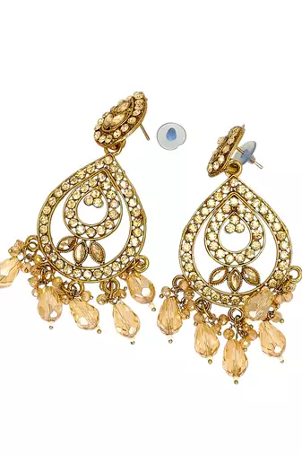Gold plated shadow stone teardrop earrings