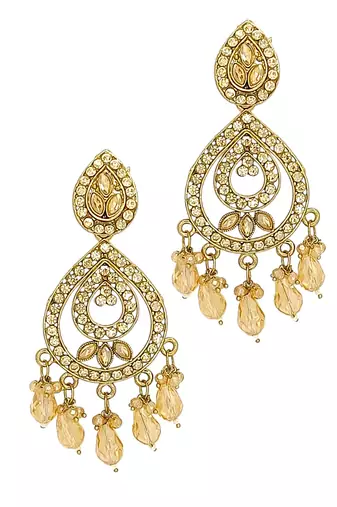 Gold plated shadow stone teardrop earrings