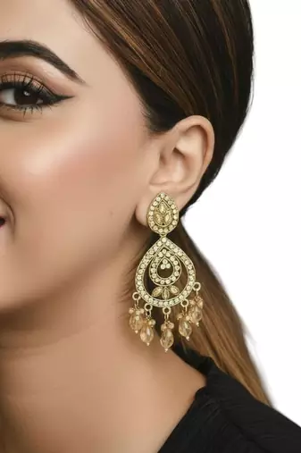 Gold plated shadow stone teardrop earrings