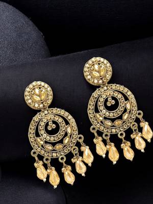 Gold plated shadow stone chandbali earrings 1