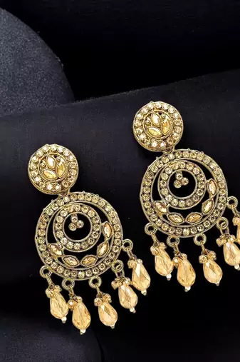 Gold plated shadow stone chandbali earrings