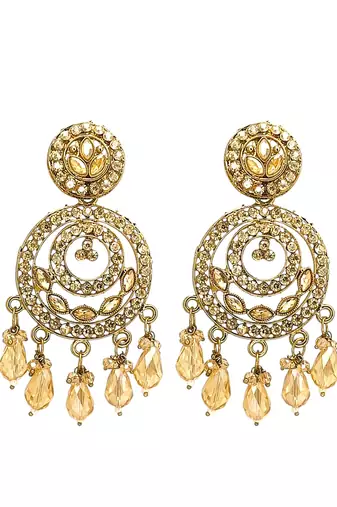 Gold plated shadow stone chandbali earrings