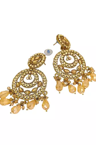 Gold plated shadow stone chandbali earrings