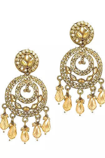 Gold plated shadow stone chandbali earrings