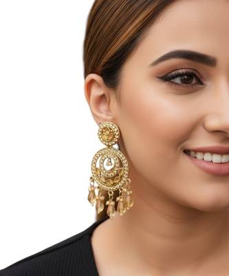 Gold plated shadow stone chandbali earrings 5