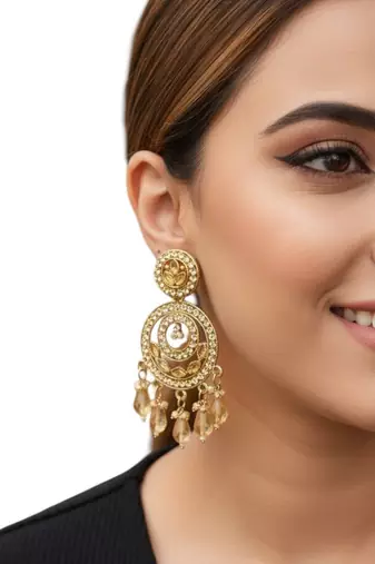 Gold plated shadow stone chandbali earrings