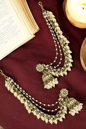 Antique gold plated kundan bahubali jhumka earrings