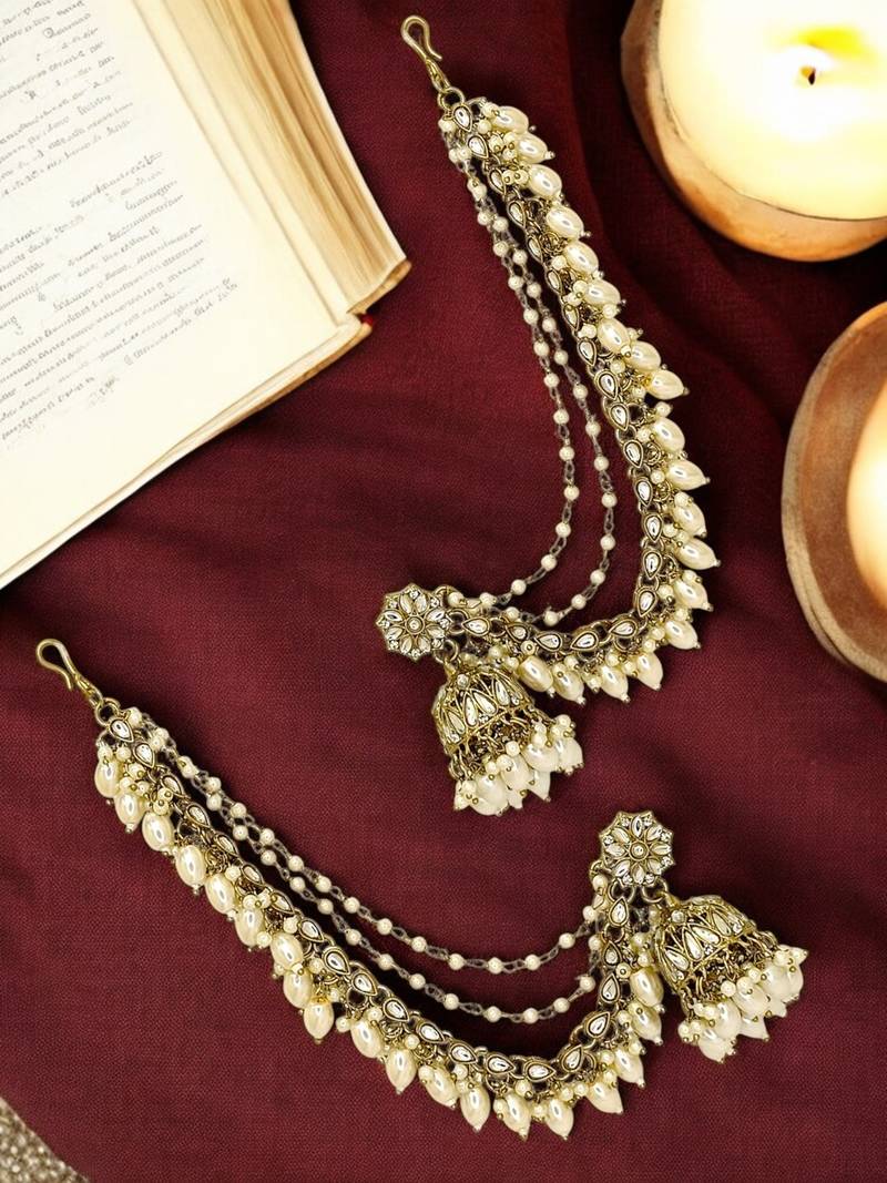 Antique gold plated kundan bahubali jhumka earrings