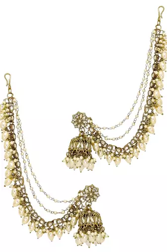 Antique gold plated kundan bahubali jhumka earrings