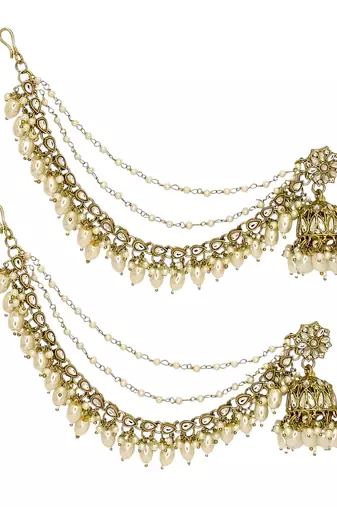 Antique gold plated kundan bahubali jhumka earrings