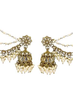 Antique gold plated kundan bahubali jhumka earrings 5