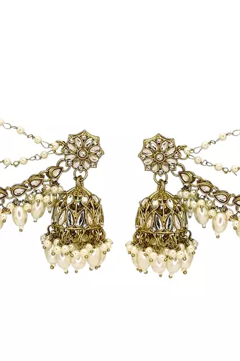 Antique gold plated kundan bahubali jhumka earrings